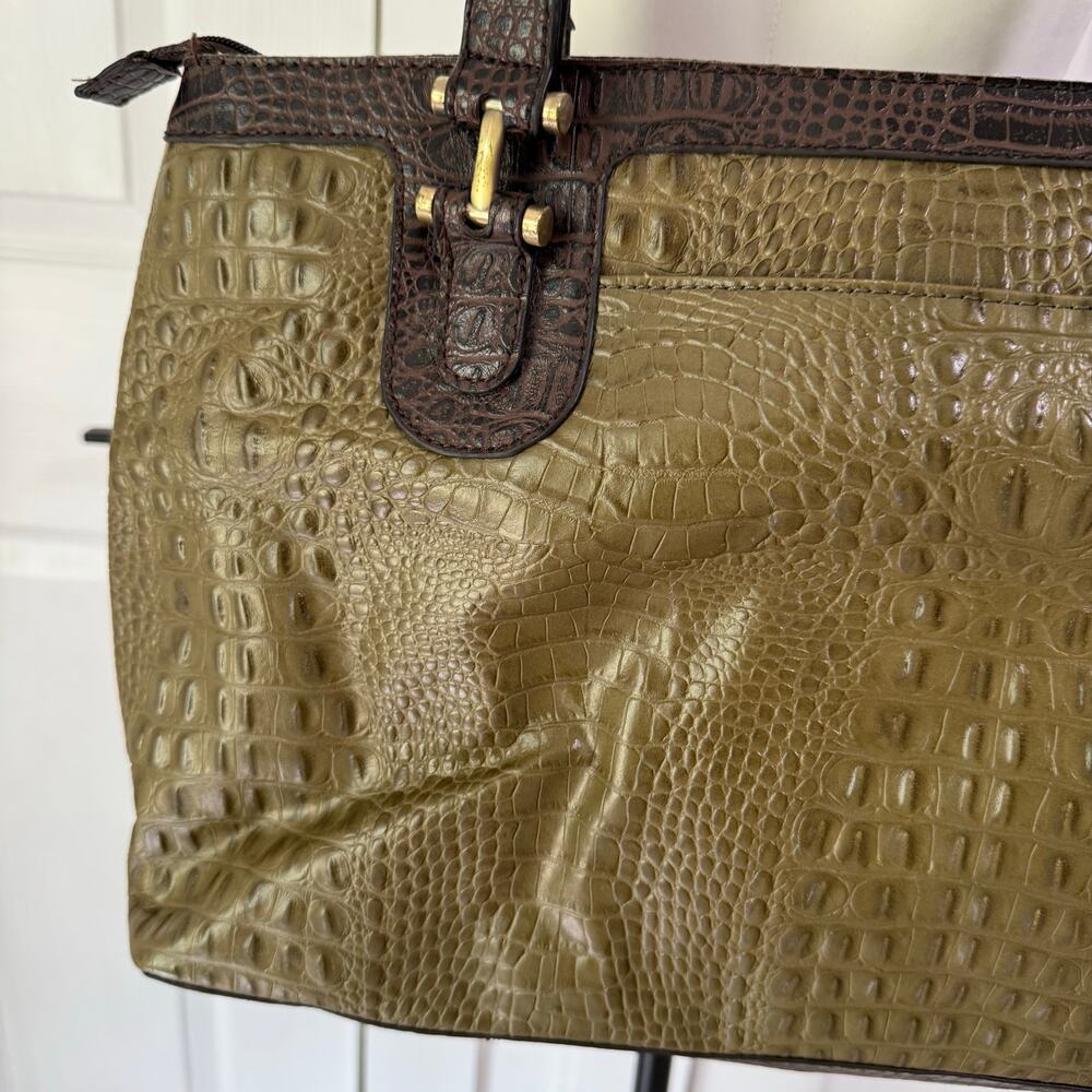 Etienne Aigner Women's Olive Green Croc Embossed Leather Tote Bag - Picture 16 of 16